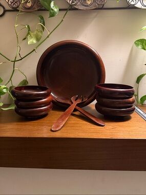 Vintage Caribcraft Mahogany Salad Bowl Set 9 pc Handcrafted Haiti
